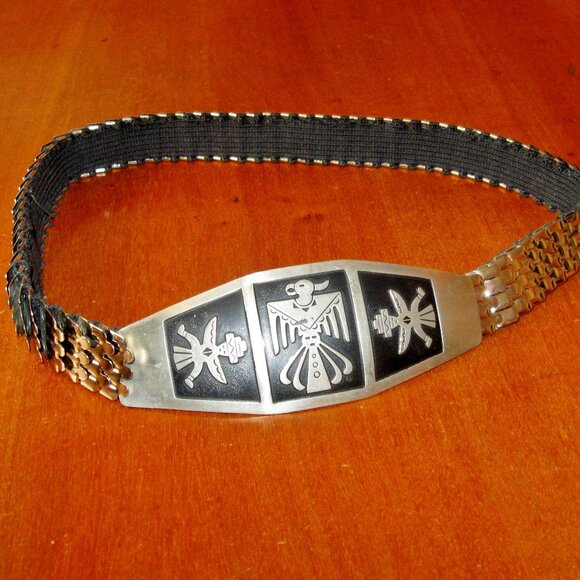 Vintage Nickel Silver Native American Style Thunderbird Buckle w Stretch Belt main image 10